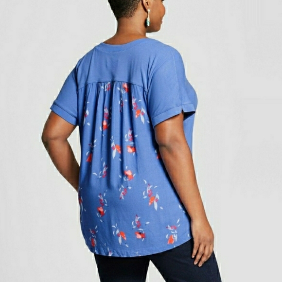 AVA & VIV MIXED SHORT SLEEVE SWING PLUS SHIRT - Picture 2 of 2